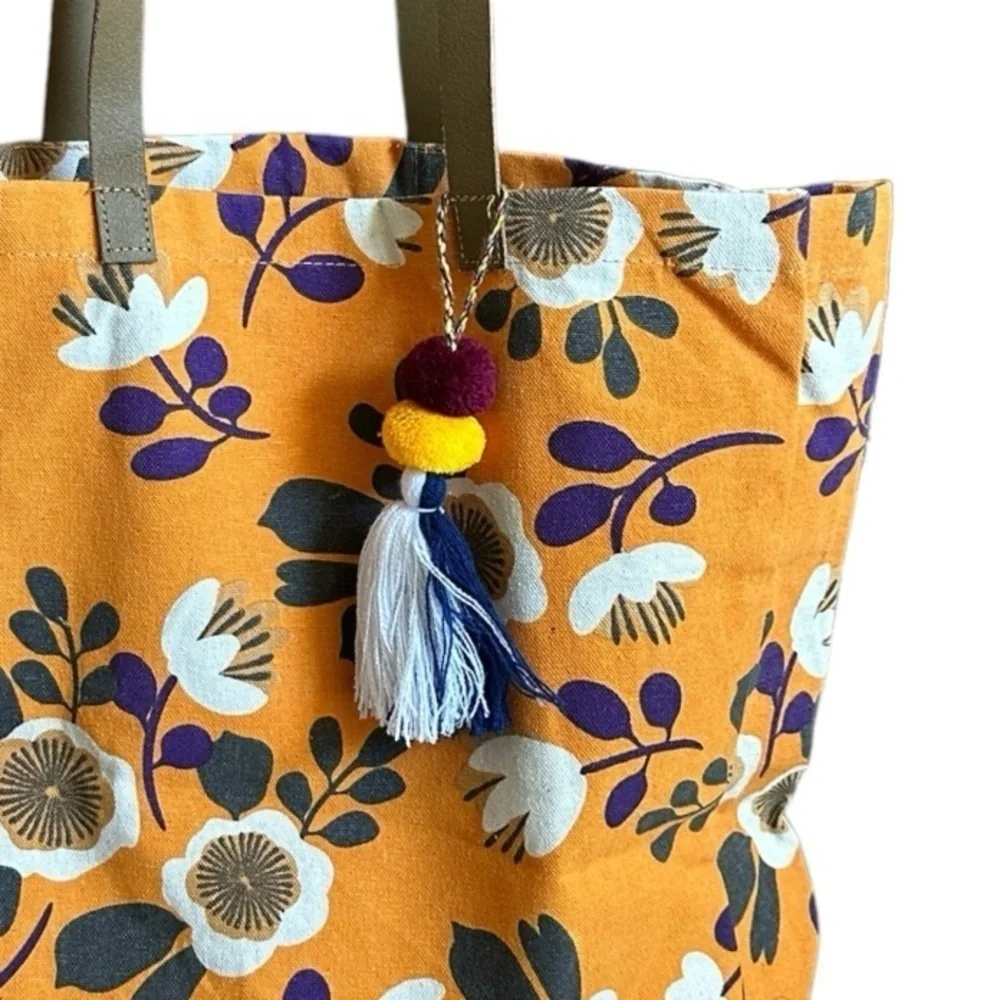 Boutique Tote Bag Orange NWOT Floral Print Sustainable Cotton Shopping Bag